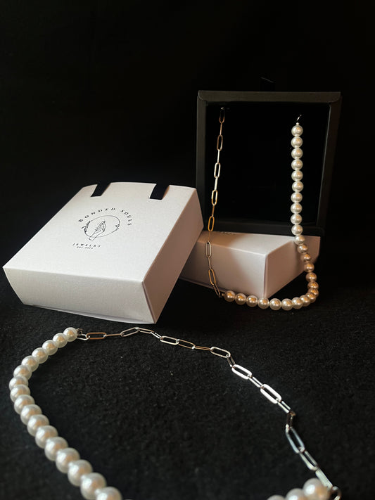 Double Necklace with pearls and silver chain -BS011